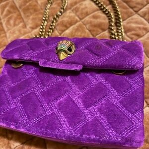 Kurt Geiger Purple Quilted Velvet Shoulder Bag